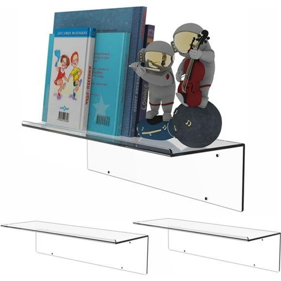 15.8" Acrylic Floating Wall Ledge Shelf, Wall Mounted,  5MM Thick, Set of 2 - Picture 1 of 6